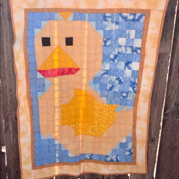 Handmade “Mr. Duck” Patchwork Baby / Lap Quilt - 39” x 30” ~ Yellows & Blues